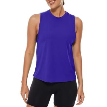 Imagem de Lavento Regata feminina de gola redonda para treino - camiseta atlética para ioga e corrida sem mangas, Iris Blue, 5