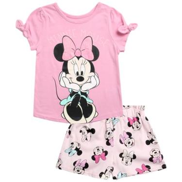 Imagem de Disney Conjunto de shorts para meninas Minnie Mouse - camiseta de algodão de 2 peças e shorts de malha (2-7), Minnie Mouse rosa, 6X