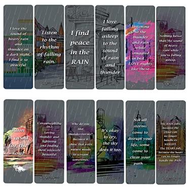 Imagem de Creanoso Marcadores de livro com citações I Love The Sound of Thunder in The Rain (10 conjuntos x 6 cartões) – Conjunto de cartas inspiradoras diárias – Cortadores de página de livros interessantes –