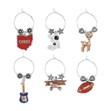 Imagem de Wine Things, 6 peças, pingentes de vinho/marcadores de bebida para taças de vinho, festa de degustação de vinhos (estado), Metal, Sem pedras preciosas