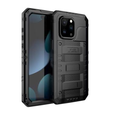 Imagem de HAO RIYLN Capa à prova d'água para iPhone 15 Pro Max/15 Pro/15 Plus/15, capa de carregamento sem fio de adsorção magnética de metal, capa de cobertura total de grau militar, preta, 15