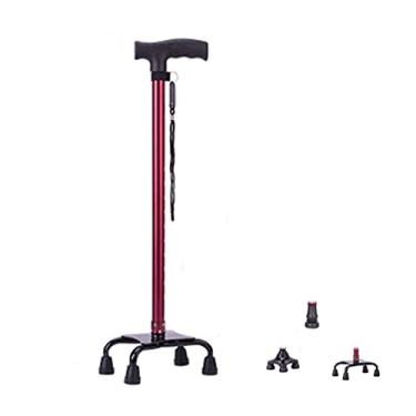 Imagem de Bengala para Idosos Bengala de Quatro Patas do Velho Muletas Multifuncionais Muletas Intercambiáveis ​​de Várias Pernas Bengala Retrátil Muletas de Alumínio Andador para Idosos (Cor: Vermelho)