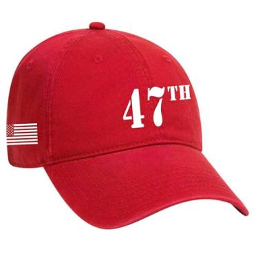 Imagem de Trenz Shirt Company Boné masculino Trump 47th bordado bandeira americana sarja pai boné de beisebol, Vermelho, Tamanho �nica