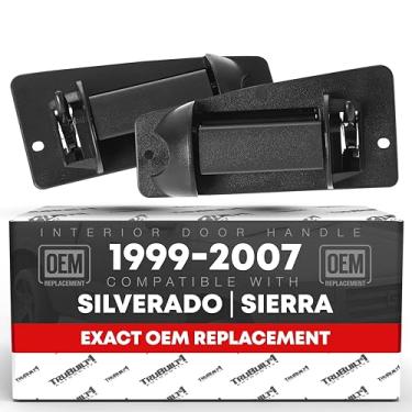 Imagem de Par T1A de substituição de maçaneta traseira para Chevy Silverado e GMC Sierra, 1999-2007, serve para motorista esquerdo e lado direito do passageiro da cabine estendida, cor preta, T1A-15758171 15758172