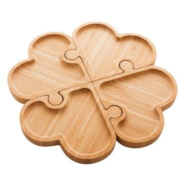Imagem de Petisqueira Heart Quebra Cabeça De Bambu 26x26x1,6cm Lyor