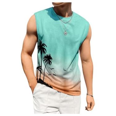 Imagem de SOLY HUX Camiseta regata masculina estampada sem mangas gola redonda casual verão, Verde Tropical, G