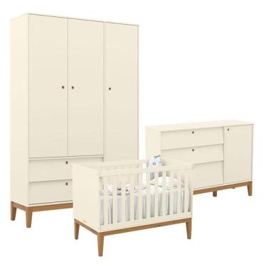 Imagem de Quarto de Bebe Unique 3 Portas com Cômoda Sapateira Off White Eco Wood - Matic