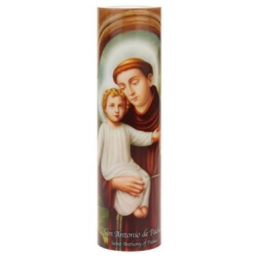 Imagem de Saints Collection Vela de oração LED cintilante de Santo Antônio - Orações em inglês e espanhol, decoração religiosa exclusiva para altar, manto ou casa