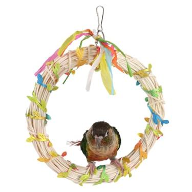 Imagem de Rede de papagaios, balanço de folhas coloridas de vime, material de treinamento em pé, rede de vime, gaiola de pássaro, balanços para conure, periquita, quacre, periquito, cor aleatória (G)