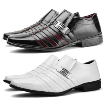 Imagem de Kit 2 Pares Sapatos Sociais Masculinos Branco e Preto com Vinho (branco/preto com vinho, BR, Adulto, Numérico, 44)