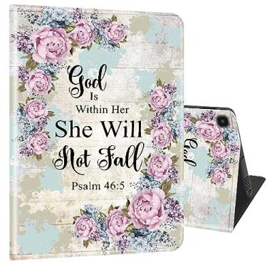Imagem de Capa para Samsung Galaxy Tab S6 Lite 10,4 polegadas 2022/2020 (SM-P610/P613/P615/P619), capa de corpo inteiro com suporte multi-ângulo ultrafino com função despertar/dormir - Salmo 46:5 floral