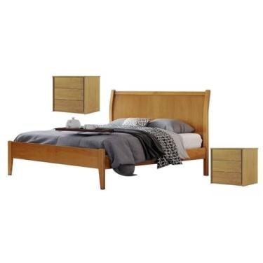 Imagem de Conjunto Quarto de Casal Cama Queen 160cm e 2 Mesas de Cabeceira 3 Gavetas com Sapateira Amêndoa Mel