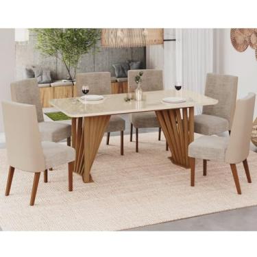 Imagem de Conjunto Sala Jantar Adriana 180cm Canto Arredondado com Vidro + 6 Cadeiras Anne Nature/Off White/Bege