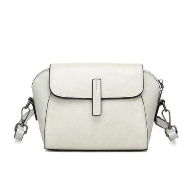 Imagem de ANNI RIEL Bolsa tiracolo de couro genuíno para mulheres, moda, retrô, carteira, bolsas de ombro pequenas, bolsa de mão de couro vegano, Branco