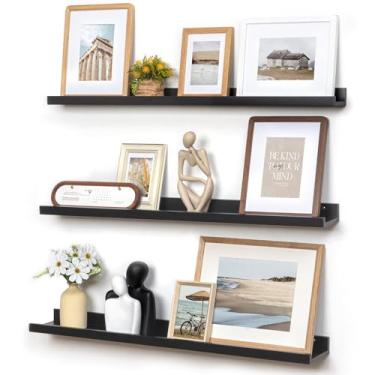 Imagem de Prateleiras de parede com borda – Conjunto de 36 polegadas de largura, madeira de pinho maciça, prateleiras flutuantes rústicas para quarto infantil, quarto, cozinha, banheiro, sala de estar,