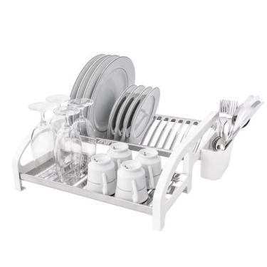 Imagem de Escorredor Cama 16 Pratos Inox Branco Com Porta Talheres - Domum