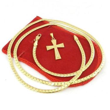 Imagem de Corrente Masculina 80cm 4mm Cruz 30mm Folheado Ouro 18k CR609 - WNBIJO