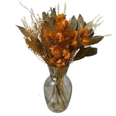 Imagem de Arranjo De Flores  e Folhas Secas Preservadas Ternura Laranja Com Vaso