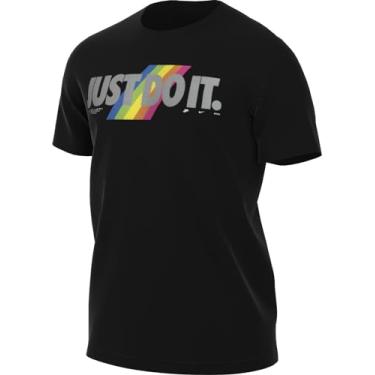 Imagem de Nike Camiseta masculina com estampa de arco-íris Just Do It, Preto, G