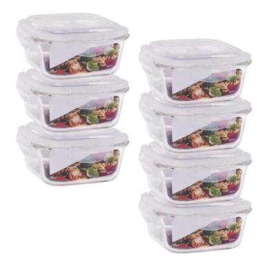 Imagem de Conjunto 7 Potes Vidro Quadrado 800ml Hermético 4 Travas - QUALITY HOU