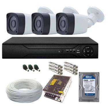 Imagem de Kit 3 Camera de Segurança Infra 30m 1080p 2mp Dvr 4ch Multi Hd - Citro