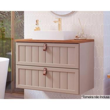 Imagem de Gabinete de Banheiro Suspenso Sense c/ Cuba 1 Gaveta e 1 Porta Basculante 60cm Capuccino/Freijo - MGM