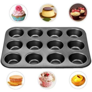 Imagem de Forma para 12 Cupcakes Em Aço Carbono com antiaderente 35 x 26 x 3 Cm 