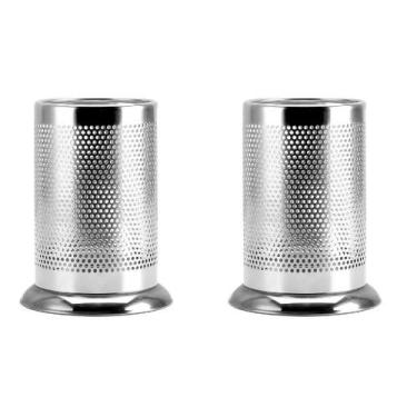 Imagem de Kit 2 Porta Talheres De Inox Redondo Vazado Escorredor Louça Cromado O