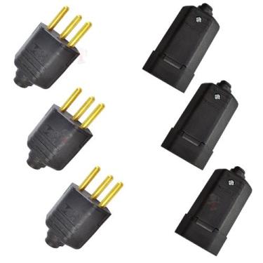 Imagem de Kit Tomada Fêmea E Plugue macho Com 3 Pinos 10A- Preto 6pçs - MarGiriu