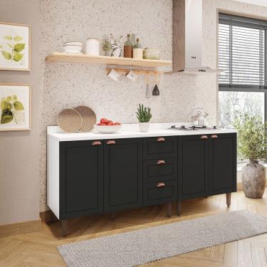 Imagem de Cozinha Pérola com Tampo 2 Peças Balcão 2 Gavetas 3 Portas e Balcão 2 Portas Yescasa Branco/Preto