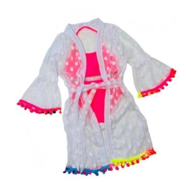 Imagem de Kit Saída De Praia Infantil E Biquíni Neon Meninas Novidade - Ak Fashi