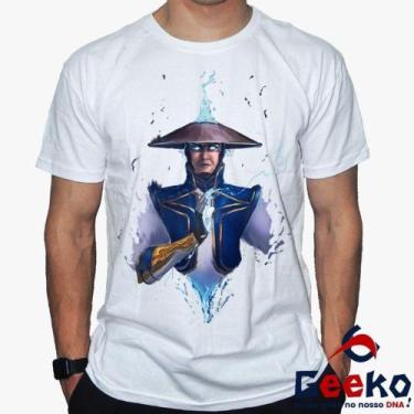 Imagem de Camiseta Mortal Kombat 100% Algodão Raiden Geeko, Branco gola careca, 
