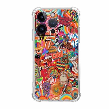 Imagem de Nsyosio Capa retrô hippie groovy para iPhone 14 Pro Max, colagem de elementos trippy estéticos, capa protetora de TPU exclusiva e legal compatível com iPhone 14 Pro Max