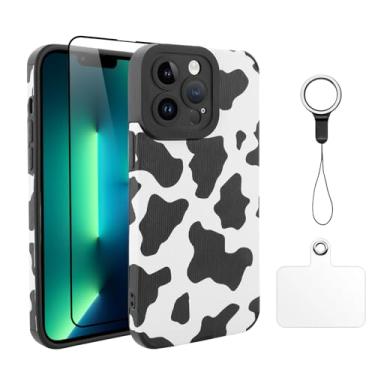 Imagem de Wlxee [Capa 3 em 1 para iPhone 13 Pro Max, estampa de vaca, design preto e branco, textura de pneu antiderrapante + TPU macio, antiderrapante, ultrafina, capa protetora à prova de choque para iPhone