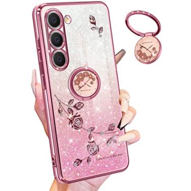 Imagem de Coralogo (Capa 3 em 1 para Samsung Galaxy S23 com glitter brilhante para mulheres e meninas capa de telefone brilhante feminina brilhante flores bonitas design floral com anel lindas capas rosa para S23 2023 6,1 polegadas