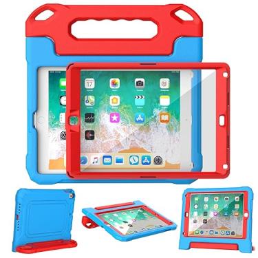 Imagem de YIHE Capa infantil para iPad 9,7 polegadas com protetor de tela, capa conversível à prova de choque para iPad 9,7 6ª/5ª geração 2018/2017, iPad Air 2/1 e iPad Pro 9,7, azul e vermelho