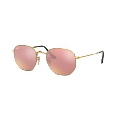 Imagem de Óculos de sol Ray-Ban RB3548N com lente plana hexagonal, flash dourado/cobre, 51 mm