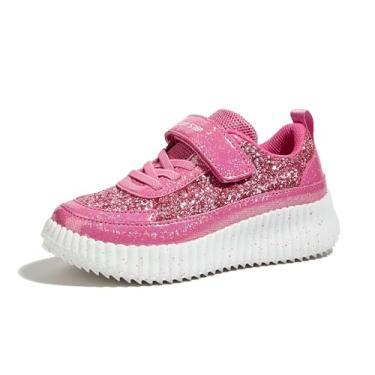 Imagem de LUCKY STEP Tênis de corrida infantil com glitter, trançado, brilhante, brilhante, princesa, escolar, atlético, caminhada, para crianças/meninos/meninas, Glitter rosa choque, 4 Big Kid