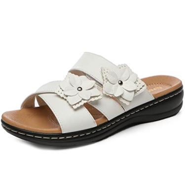 Imagem de Alexis Leroy Sandália anabela feminina confortável Flower, Flor branca, 7-7.5