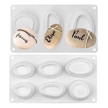 Imagem de Conjunto de 2 moldes de silicone de pedra 3D elípticos de pedra de seixo, assadeira de bolo, mousse de sobremesa, gesso, concreto, feito à mão, molde de fundição de pedra, vela, sabonete, molde