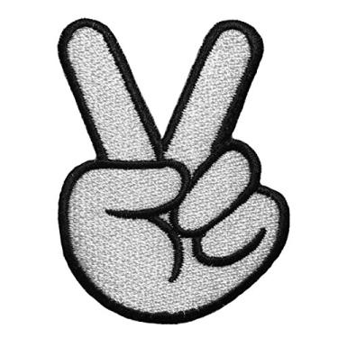 Imagem de Papapatch Lindo decalque com dois dedos sinal de vitória da paz infantil camisetas para bebês jaquetas jeans roupas bordadas ferro no remendo costurado - branco (ferro-2FINGER-WH-S)