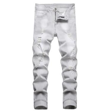 Imagem de JUNBAOSS Jeans masculino slim fit stretch rasgado skinny jeans para homens, moderno, perna reta, confortável, cintura flexível, calça casual, A#cinza, 42