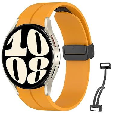 Imagem de Pulseira compatível com Samsung Galaxy Watch 6 Classic de 47 mm e 43 mm Galaxy Watch 6 40 mm e 44 mm, pulseira esportiva respirável sem lacunas (amarela)