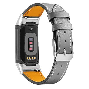 Imagem de Pulseira de substituição compatível com Fitbit Charge 6/Charge 5 para mulheres e homens, pulseira esportiva ajustável de couro genuíno para Charge 6/Charge 5 Tracker P, grande, mulheres e homens
