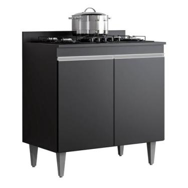 Imagem de Balcão Armário Cooktop 80 cm 2 Portas Com Tampo Ellen Preto - Maderatt