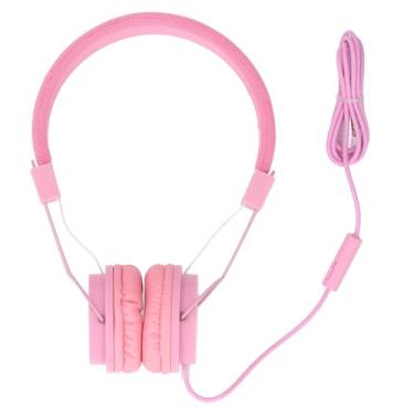 Imagem de Fones de ouvido com fio Fone de ouvido com fio de 3,5 mm com microfone estéreo dobrável faixa de cabeça ajustável controle inline para chamadas musicais jogos compatíveis com PC (Pink)