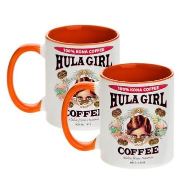 Imagem de Hula Girl COFFEE 325 ml Sublimação Cerâmica Orca Revestido Interior e Alça Caneca Colorida (Laranja, Pacote com 2)