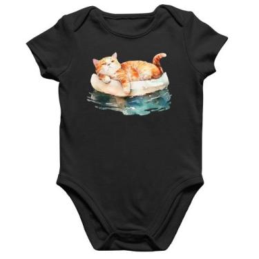 Imagem de Body Bebê Algodão Gatinho Relaxando na Bóia - Foca na Moda, Preto, M