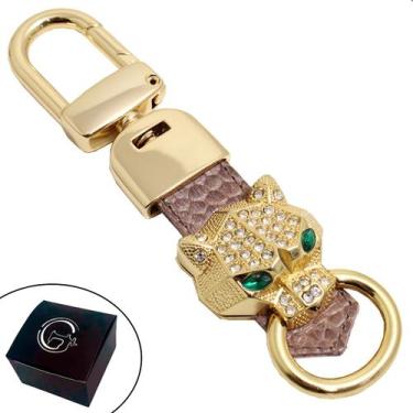 Imagem de Chaveiro Feminino Tigre com Pedra Zircônia/Cristal Banhado a Ouro com 
