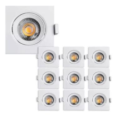 Imagem de Kit 10 spot led teto embutir quadrado 7w - Roya, BRANCO QUENTE
